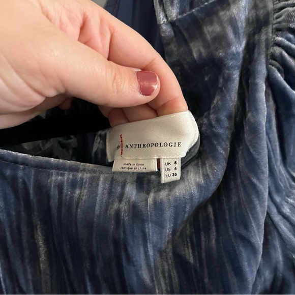 Anthropologie Crushed Velvet Velour Long Smocked Sleeve Smocked Dress - Picture 5 of 9